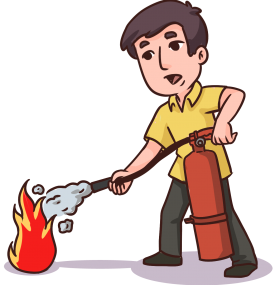 Man with extinguisher